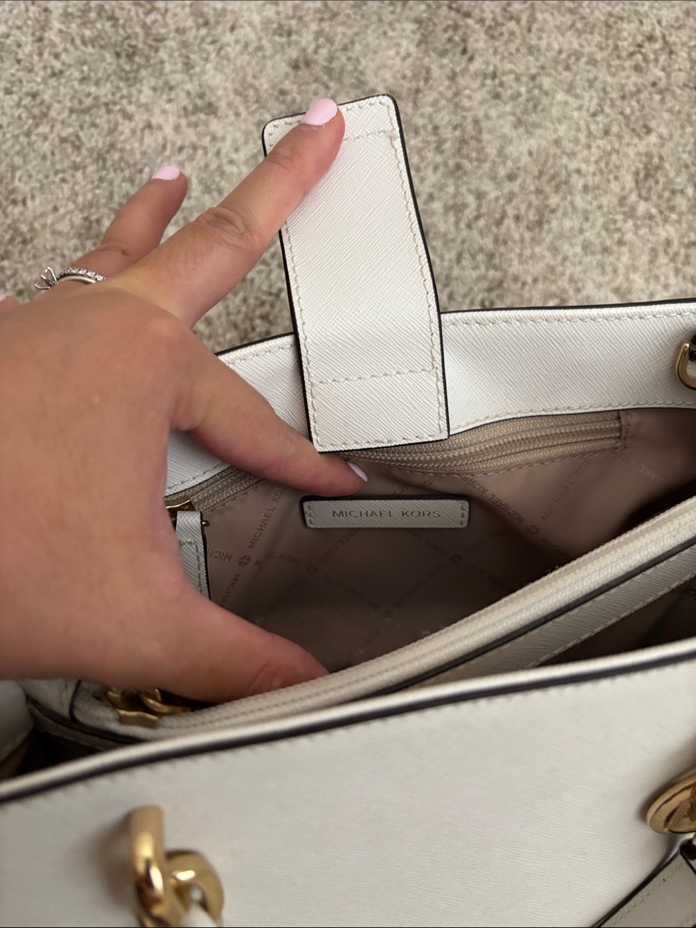 Small Michael Kors Cream Satchel with Gold Accents - Picture 3 of 7